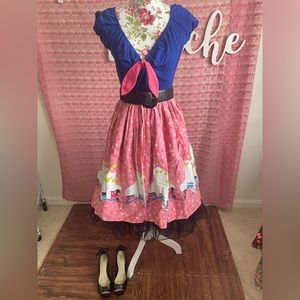 Pinup Couture Natalie Blue & Pink Mary Blair Train Print Dress 🚂 👗